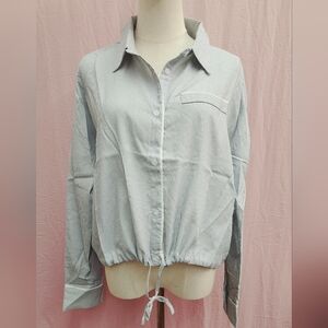 LUMIÈRE Utility Stripe Cropped Drop Shoulder Button Down Shirt - Medium